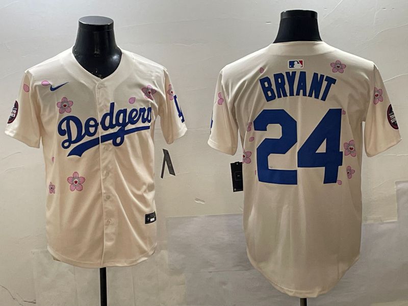 Men Los Angeles Dodgers #24 Bryant Cream Sakura Edition 2025 Nike MLB Jersey style 1